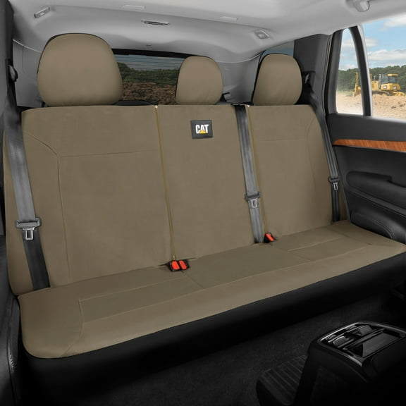 CAT Beige Rear Seat Cover for Trucks, Cars & SUVs  Heavy-Duty Oxford Canvas  60/40 Split Bench Protector  Durable Back Seat Cover for Work Trucks, Pets, Travel  Car & Truck Interior Accessory