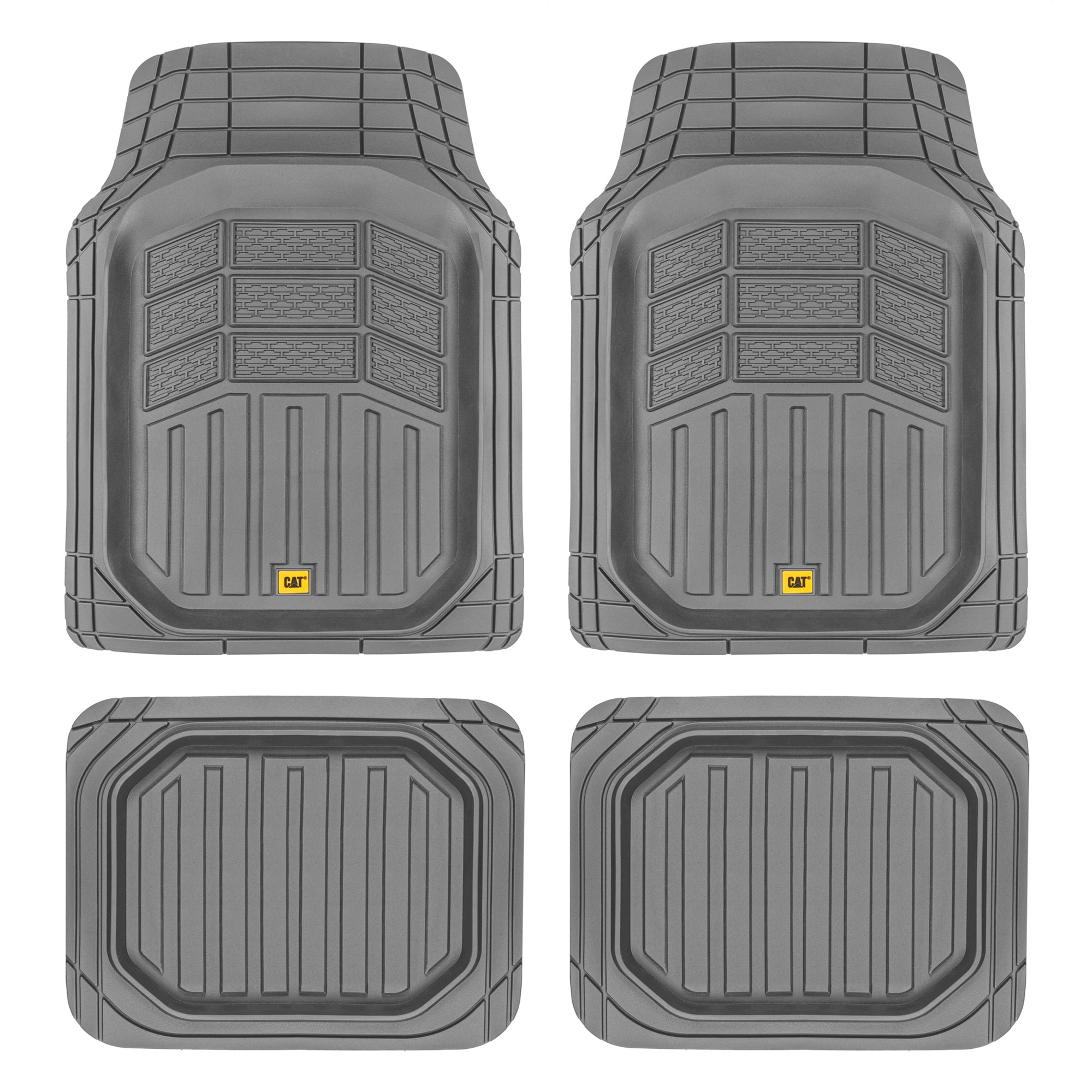 CAT CAMT-9014 (4-Piece) Deep Dish Rubber Truck Floor Mats, Trim To Fit for Car Truck SUV & Van, All Weather Total Protection Durable Liners Heavy Duty Odorless