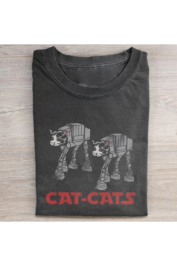 CAT-CATS Funny Sci-Fi Parody T-Shirt | Space Robot Walker Cat Mashup Tee