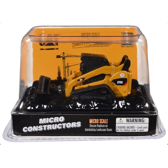 CAT Caterpillar 272C Compact Track Loader with Broom Yellow "Micro-Constructor" Diecast Model by Diecast Masters