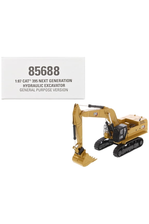 CAT Caterpillar 395 Next-Generation Hydraulic Excavator (General Purpose Version) Yellow with Additional Tools "High Line Series" 1/87 (HO) Diecast Model by Diecast Masters