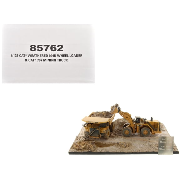 CAT Caterpillar 994K Wheel Loader and 797 Mining Truck Yellow (Weathered) Set of 2 Pieces Series" 1/125 Diecast Model by Masters