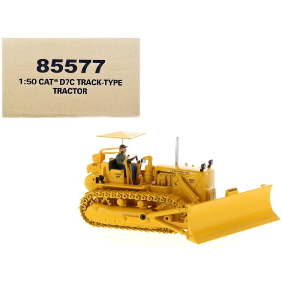 CAT Caterpillar D7C Track-Type Tractor Dozer Yellow with Operator "Vintage Series" 1/50 Diecast Model by Diecast Masters