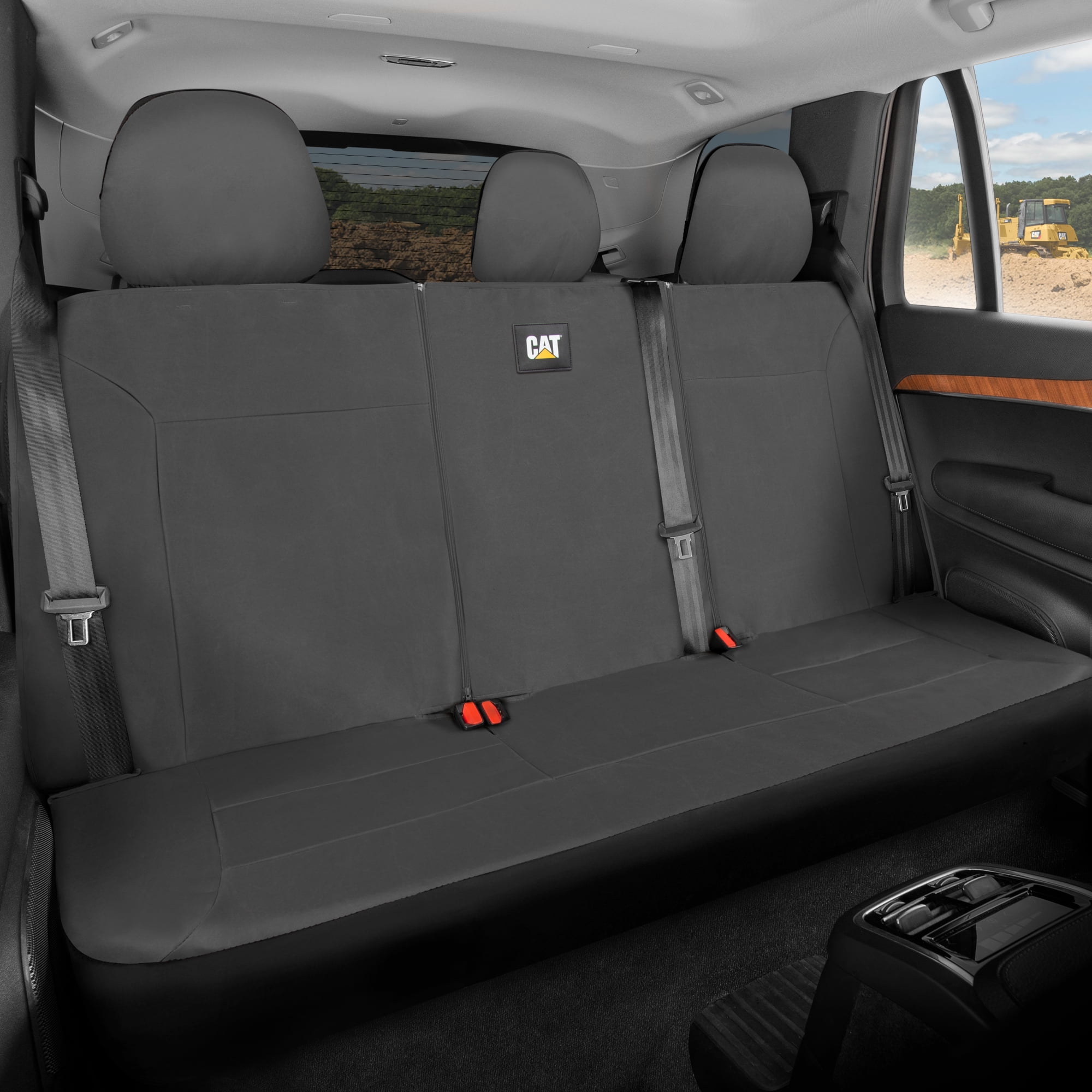 CAT Gray Rear Seat Cover for Trucks, Cars & SUVs Heavy-Duty Oxford Canvas 60/40 Split Bench Protector Durable Back Seat Cover for Work Trucks, Pets, Travel Car & Truck Interior Accessory