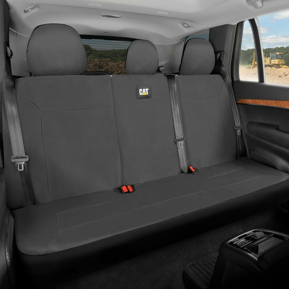 CAT Gray Rear Seat Cover for Trucks, Cars & SUVs Heavy-Duty Oxford Canvas 60/40 Split Bench Protector Durable Back Seat Cover for Work Trucks, Pets, Travel Car & Truck Interior Accessory