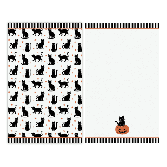 Evergrace Halloween 2 Piece Hand Towel Set, 100% Cotton, Cat, White 16"x26"