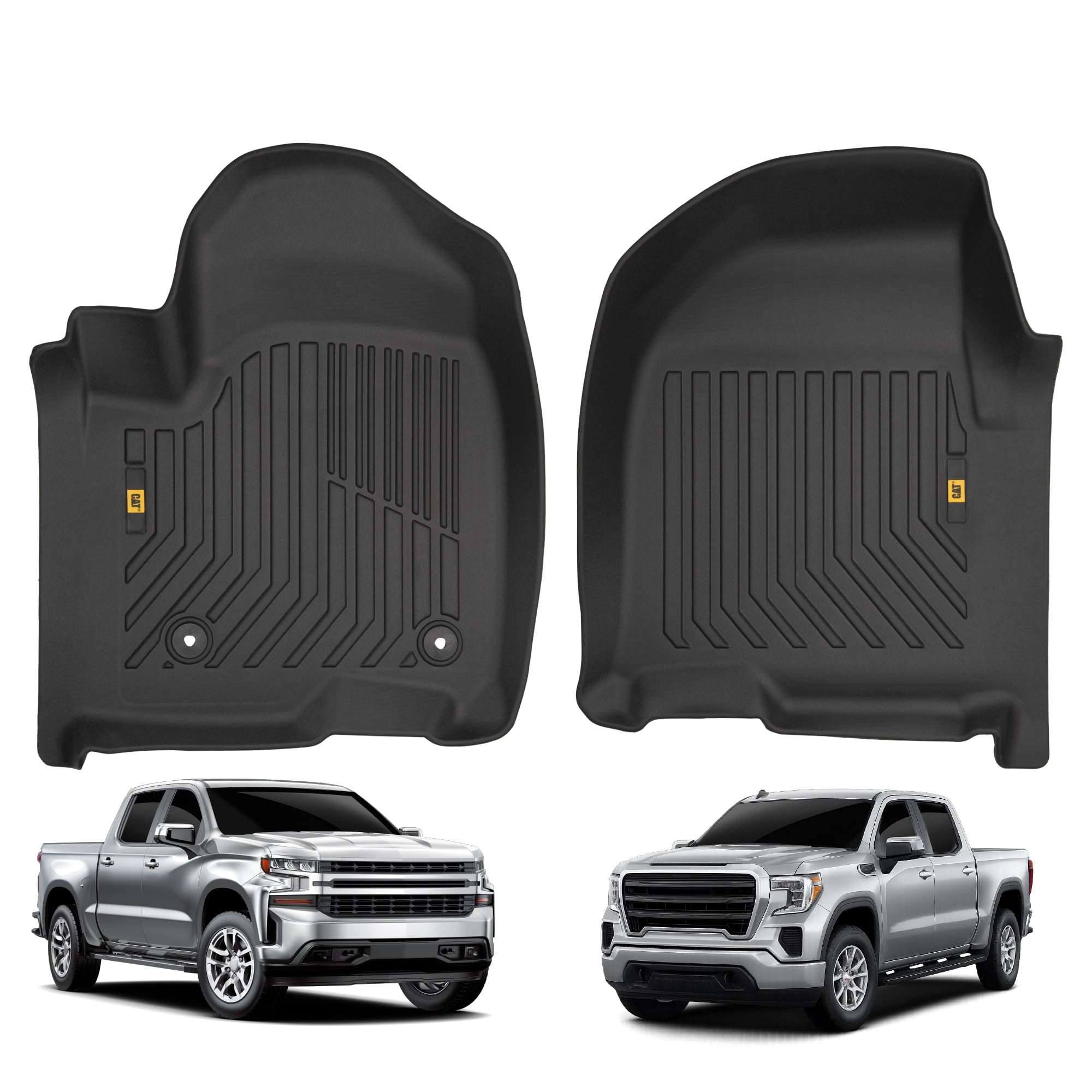 CAT® JustFit™ 3D Custom Fit Floor Mats for Chevrolet Silverado 1500 2019–2024, GMC Sierra 1500 2019–2024, Chevy Silverado 2500HD/3500HD Crew Cab 2020–2024, GMC Sierra 2500HD/3500HD Crew Cab 2020–2024