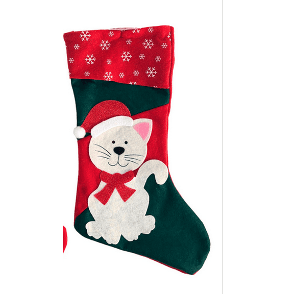 CAT KITTEN CHRISTMAS HOLIDAY STOCKING GLITTERY BOW FULL SIZE READY TO FILL