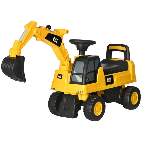 CAT Licensed Ride-On Excavator with Manual Shovel, Horn, Hidden Storage, Foot-to-Floor, Ages 18-36 Months, Yellow