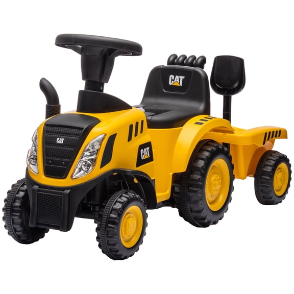 CAT Licensed Ride-On Tractor with Shovel & Trailer, Horn, Music, Lights, Ages 18-36 Months, Yellow