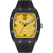CAT Men's Carbon Fiber Case, Silicone Strap Wristwatches, Yellow, Black