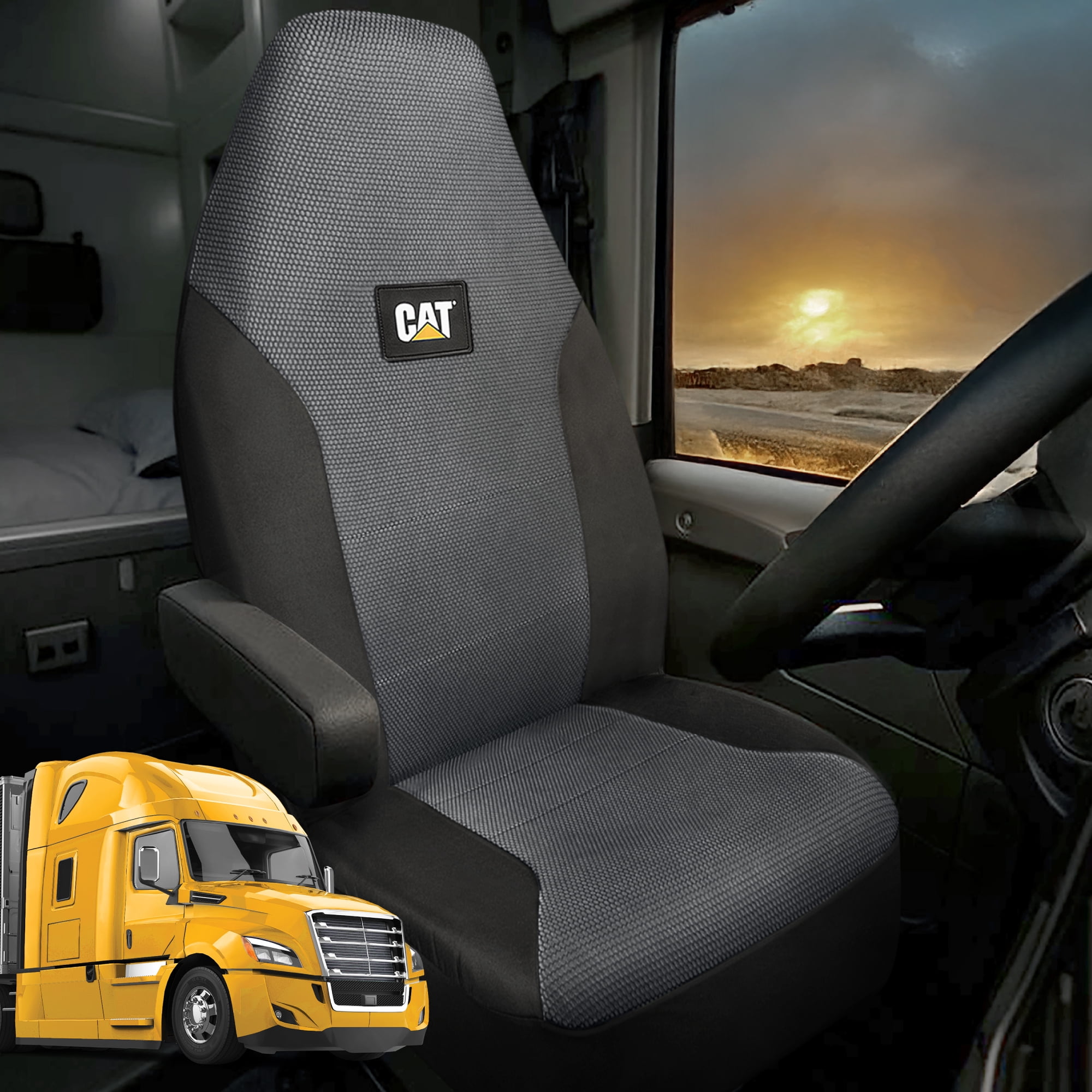 CAT™ Semi Truck Seat Covers – Heavy Duty Interior Accessories for Big Rigs, 18 Wheelers, & Semis – Breathable Mesh Universal Fit Truck Accessories for Semi Trucks – Best Accessories for Long Haul Tru