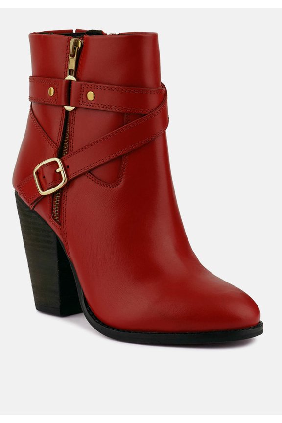 CAT-TRACK Red Leather Ankle Boots