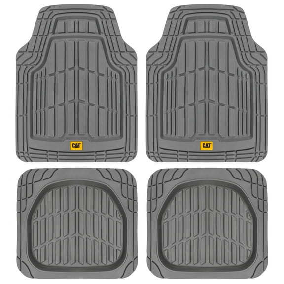 CAT® ToughRide™ Heavy-Duty 4 Piece Rubber All Season Floor Mats for Car Truck Van SUV, Gray - Premium Trim to Fit Car Floor Mat, All Weather Deep Dish Automotive Floor Mats, Total Dirt Protection