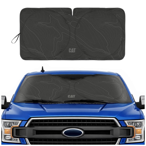 CAT Windshield Sun Shade for Trucks - Jumbo Foldable Sunshade for Truck Cab Interior Protection, UV Heat Blocker, Sun Shield, Heavy-Duty Truck Accessories, Keeps Cab Cool - Charcoal XL