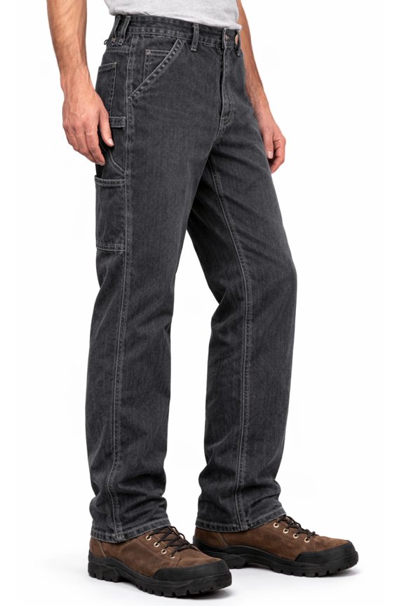 Workwear Carpenter Denim Jeans  Stretch Work Pants with Tool Pockets  Dark Wash Gray 36x32