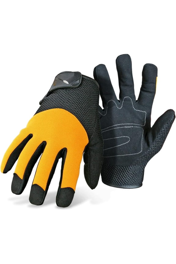 CAT012215L Spandex Back Gloves  Yellow/Black, Large, Padded Synthetic Leather Palm Gloves with Mesh Upper Back