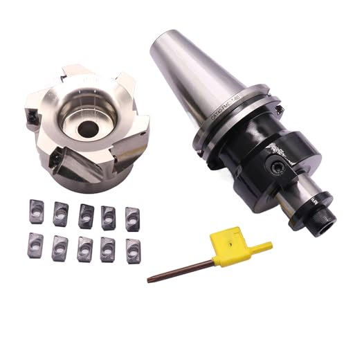 CAT40-FMB27-60 Shank Face End Mill Arbor and 3.15"/80mm Cutting Diameter 6 Flute 400R-80-27-6T CNC Face End Milling Shell Cutter with 10Pcs APMT1604 Carbide Inserts and T15 Wrench$$Tools