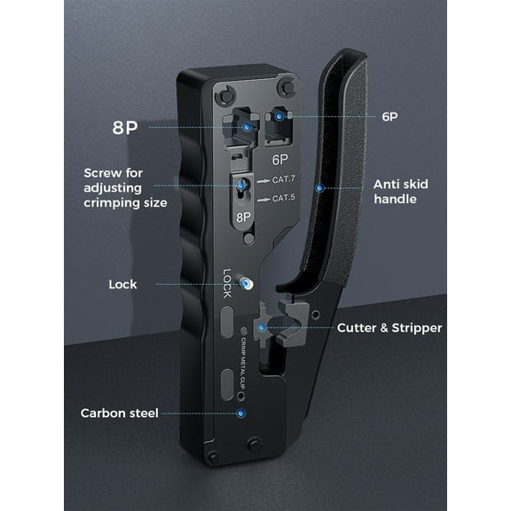 CAT5 CAT6 CAT7 Pass Through Crimper] Crimping Tool For Standard RJ45 RJ12 RJ11 Connectors CAT6a Shielded Modular Plugs ,Built to Last