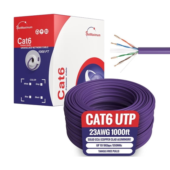CAT6 1000FT Purple UTP Ethernet Cable 23AWG Network LAN Solid Bulk Wire Pull Box