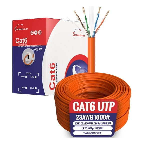 CAT6 1000ft Orange UTP Solid Ethernet Cable 23AWG RJ45 LAN Network Bulk Wire