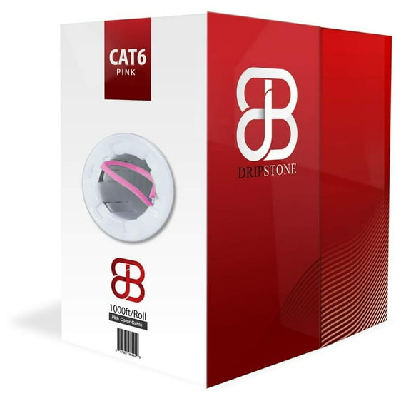 CAT6 1000ft Solid UTP 23AWG Ethernet Cable 550Mhz Bulk Network LAN RJ45 CCA Wire 1000 ft Pull Box CAT 6 (Pink)