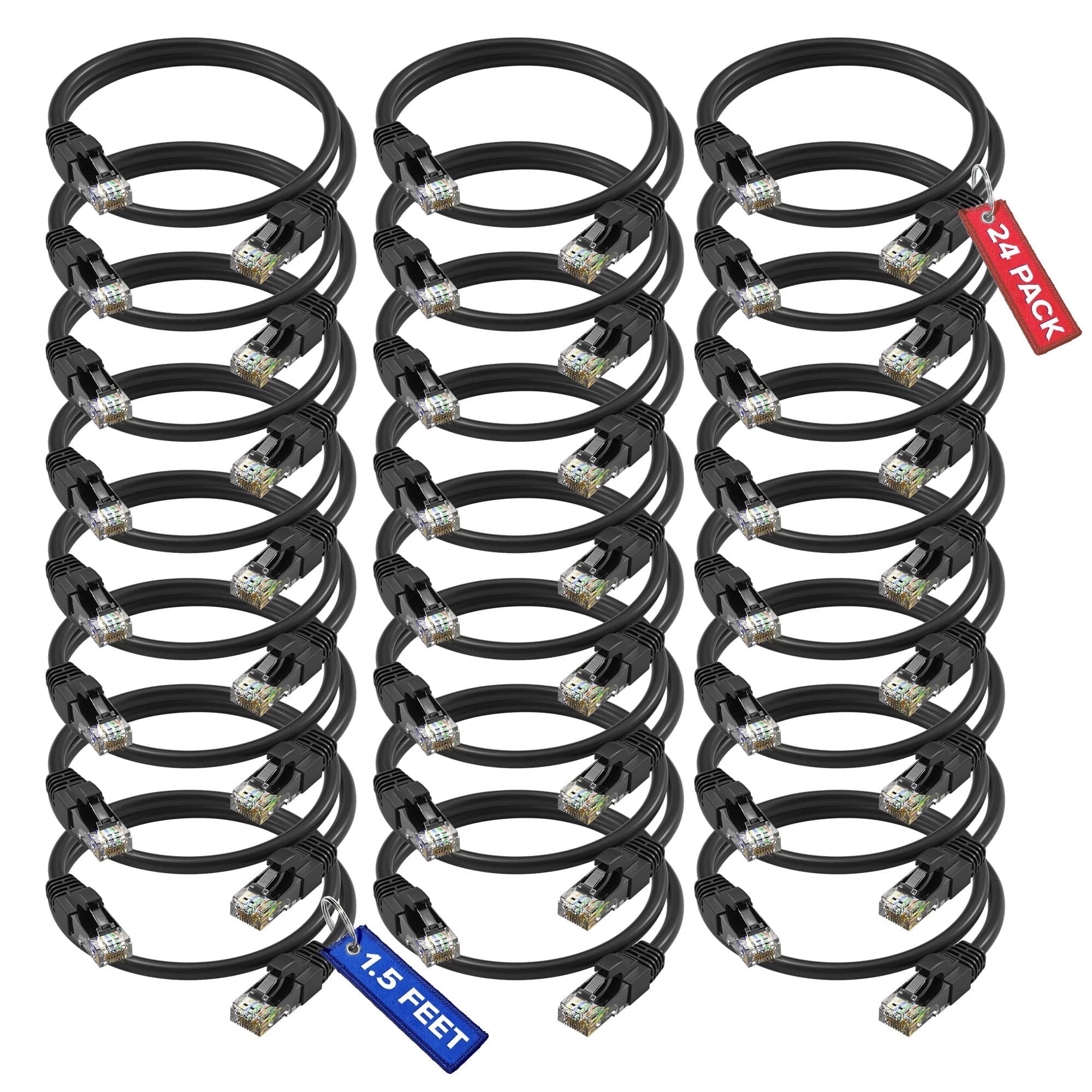 Maximm Cat6 Ethernet Cable 24-Pack 1.5 ft – CCA LAN Network Patch Cords, RJ45, Black