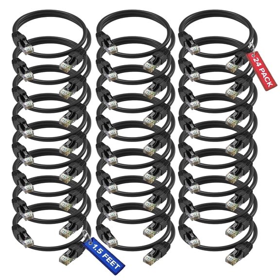 Maximm Cat6 Ethernet Cable 24-Pack 1.5 ft – CCA LAN Network Patch Cords, RJ45, Black