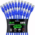 thumbnail image 1 of Maximm Cat 6 Ethernet Cable 15 ft (20-Pack) - High-Speed LAN Cable, Internet Cable, Patch Cable, and Network Cable - UTP, 10Gbps, 550MHz Ethernet Cord - Blue, 1 of 8