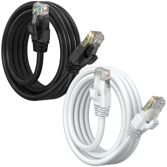 Maximm Cat6 Ethernet Cable 2-Pack 6 ft – CCA LAN Network Patch Cords, RJ45, Black & White