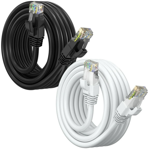 Maximm Cat6 Ethernet Cable 2-Pack 8 ft – CCA LAN Network Patch Cords, RJ45, Black & White