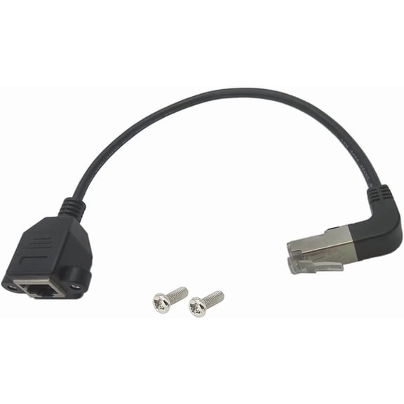 CAT6 Network Extension Cable,90 Degree RJ45 A Male to A Female Screw Panel Mount Extension Cable,Support Ethernet Cat 5e/Cat 6-10 inch (Down)