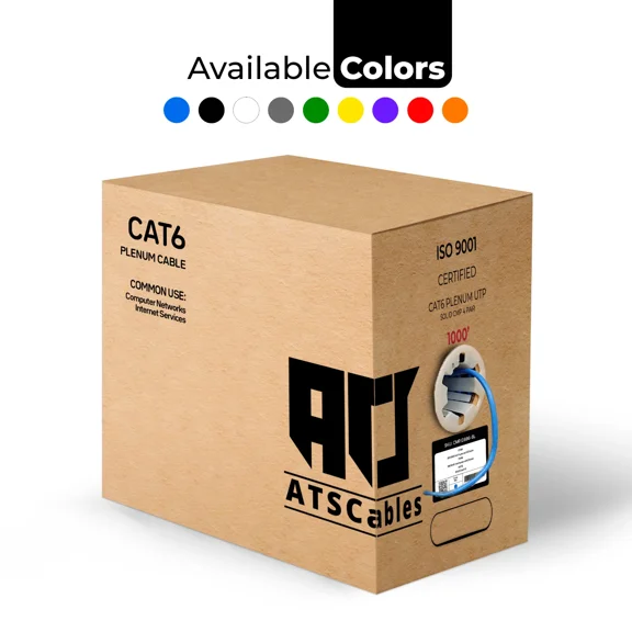 ATS Cat6 Plenum CMP 550MHz 1000ft Bulk Solid Ethernet Cable Blue