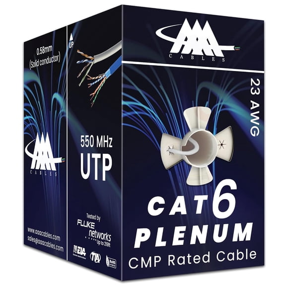 CAT6 Plenum Ethernet Cable 1000ft | UTP, 23AWG Bulk CAT 6 Network Wire 550MHz Performance DSX-8000 Certified Built for Reliable Networks (White)