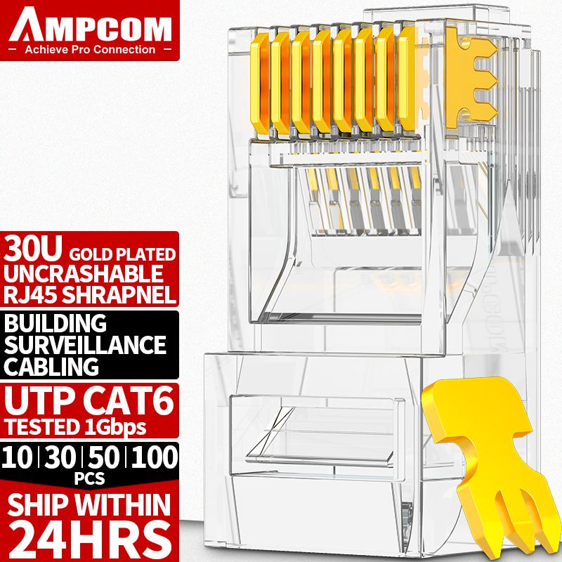 CAT6 RJ45 Modular Plug Connector UTP 50μ GoldPlated TwoPieces 8P8C