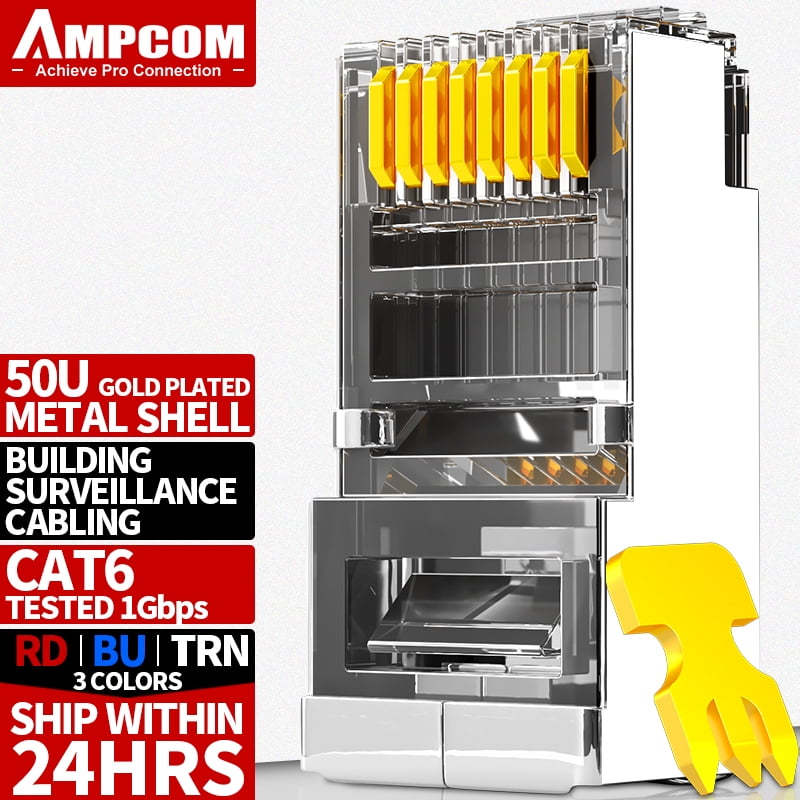 CAT6 Shielded RJ45 Modular Plug connector 50μ Gold Plated 8P8C RJ45