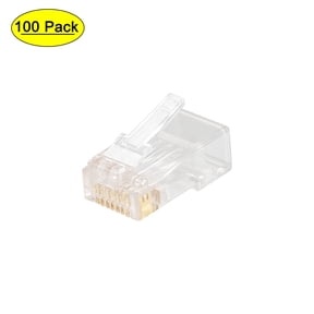 CAT6 or CAT5e RJ45 Connector Ethernet Cable Crimp Modular Plug 8P8C Clear 100 Pieces