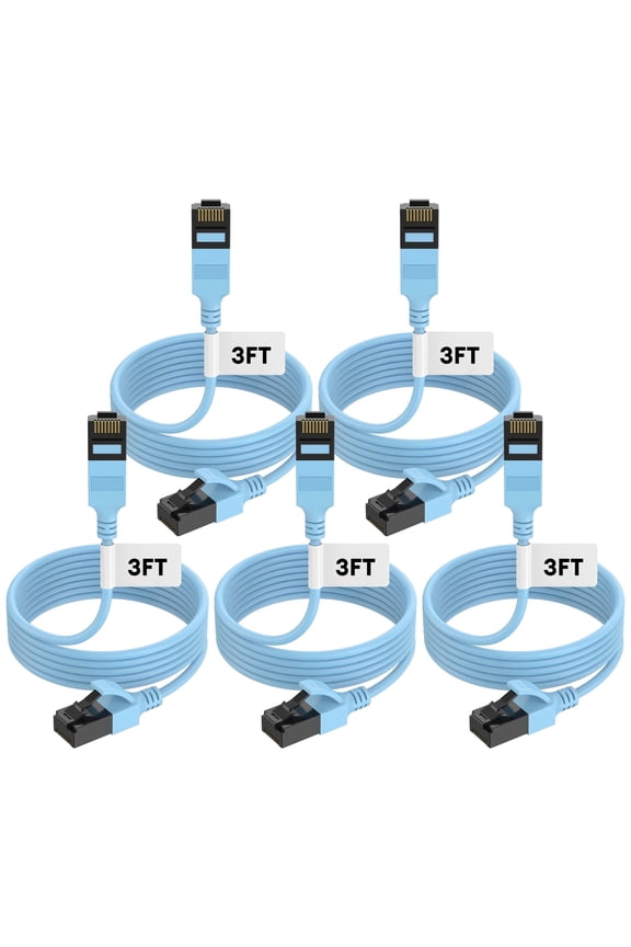 CAT6a Ethernet Cable Slim 3 ft-5Pack, High Speed 10Gbps 500MHz Network Cable PVC Jacket, RJ45 for Gaming, Data Centers, Home & Office