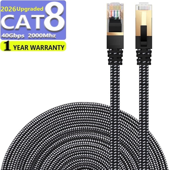 CAT8 Ethernet Cable 3 ft High Speed Nylon LAN Network Patch Cat8 Cable 40Gbps 2000Mhz SFTP High-Speed Internet Cable for Gaming, Xbox, Home,Streaming and Office Use