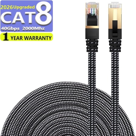CAT8 Ethernet Cable 3 ft High Speed Nylon LAN Network Patch Cat8 Cable 40Gbps 2000Mhz SFTP