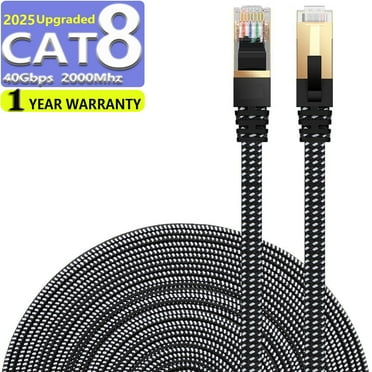 CAT8 Ethernet Cable 2m High Speed Nylon LAN Network Patch Cat8 Cable 40Gbps 2000Mhz SFTP LAN Wires RJ45 Black 2m