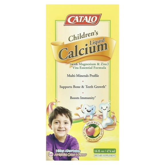CATALO Children's Liquid Calcium with Magnesium & Zinc, Peach and Mango, 16 fl oz (474 ml)
