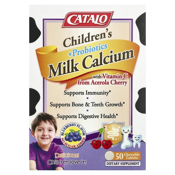 CATALO Children's Milk Calcium + Probiotics with Vitamin C , 50 Chewable Tablets