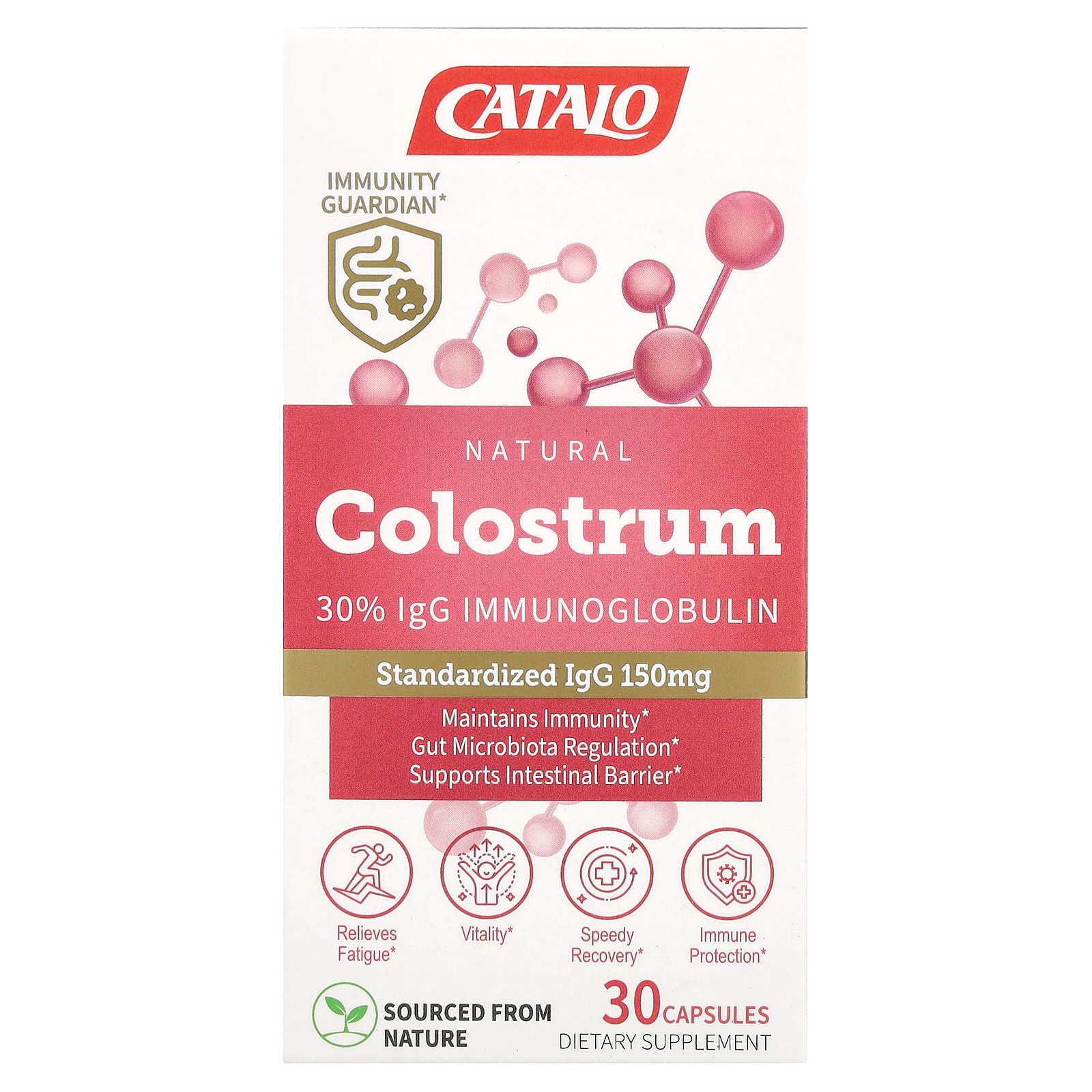 CATALO Natural Colostrum 30% IgG Immunoglobulin, 30 Capsules (500 mg Per Capsule)