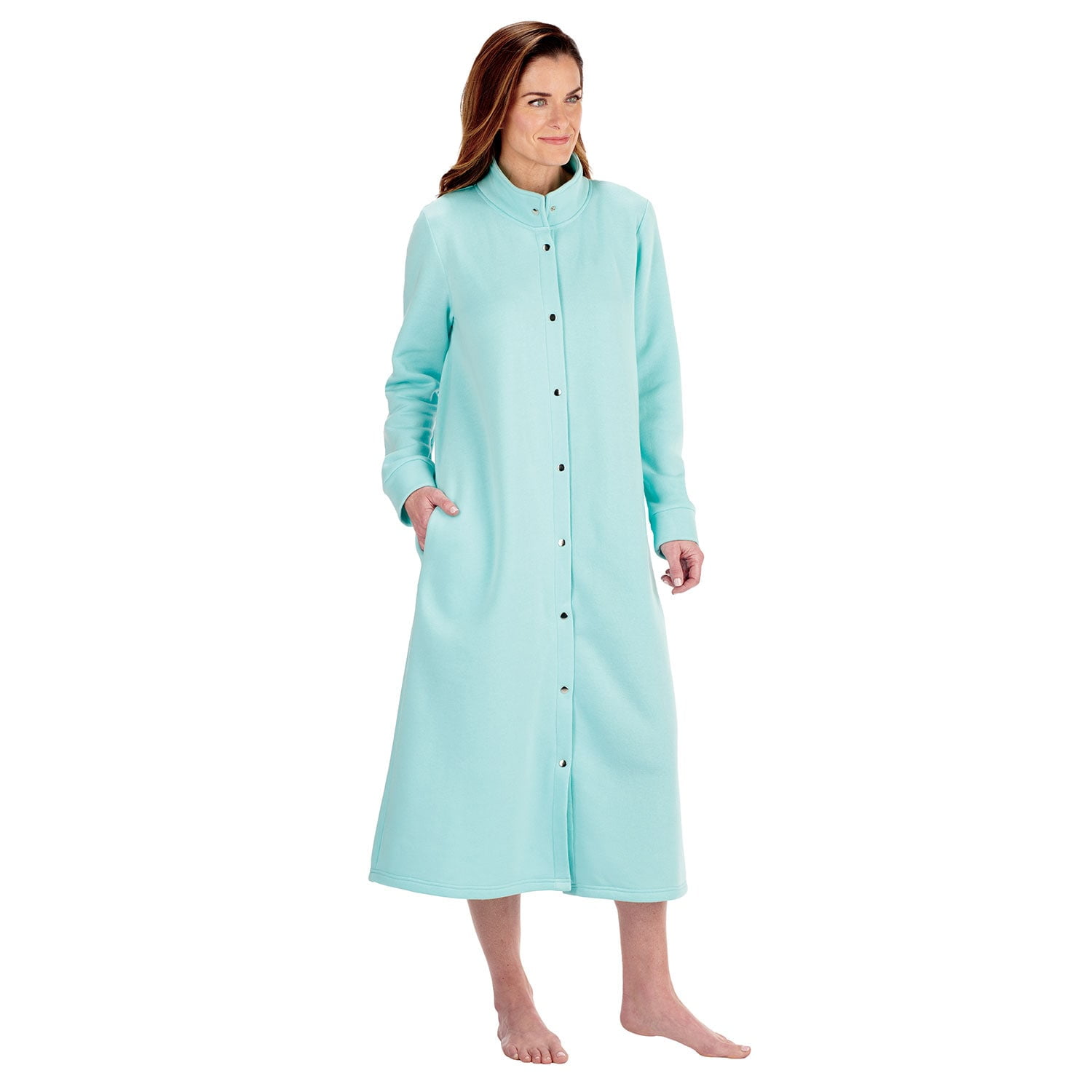 CATALOG CLASSICS Housecoats for Women Snap Front Fleece Nightgown ...