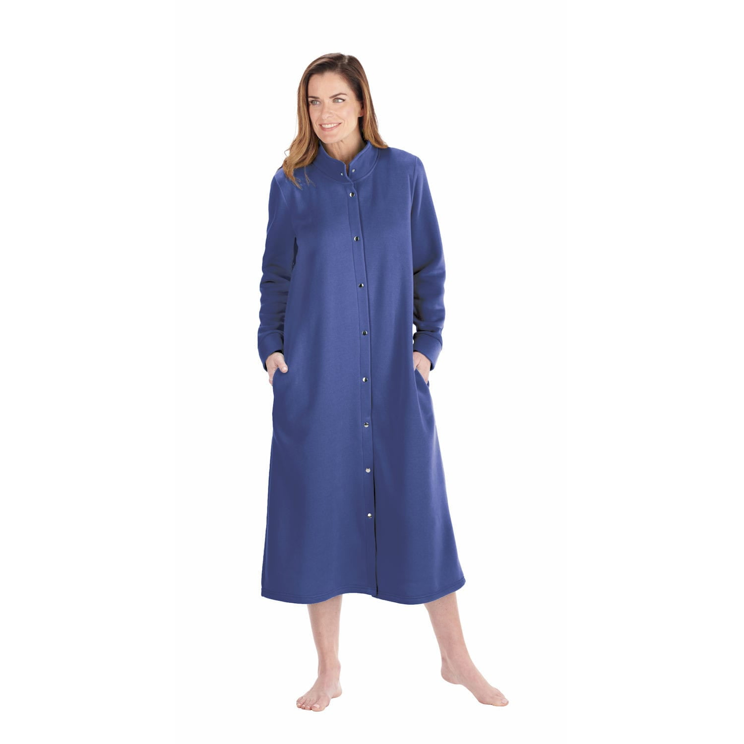 Catalog Classics Women s Snap Front Fleece Nightgown Robe Navy Blue 1X Sleepwear Duster House Lounge Gown Walmart