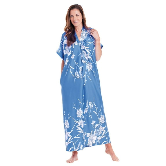 CATALOG CLASSICS Womens Muumuu House Dress Lounger Short Sleeve with Pocket 50" - Azure - Medium