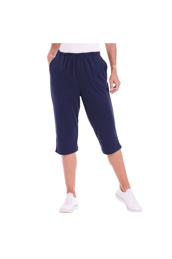 Womens Capri Pants with pockets Elastic Waist Pants - Navy, 1X
