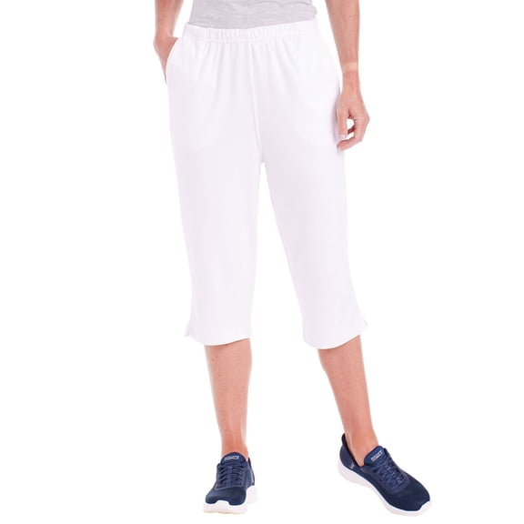 CATALOG CLASSICS Womens Capri Pants with pockets Elastic Waist Pants - White, 3X