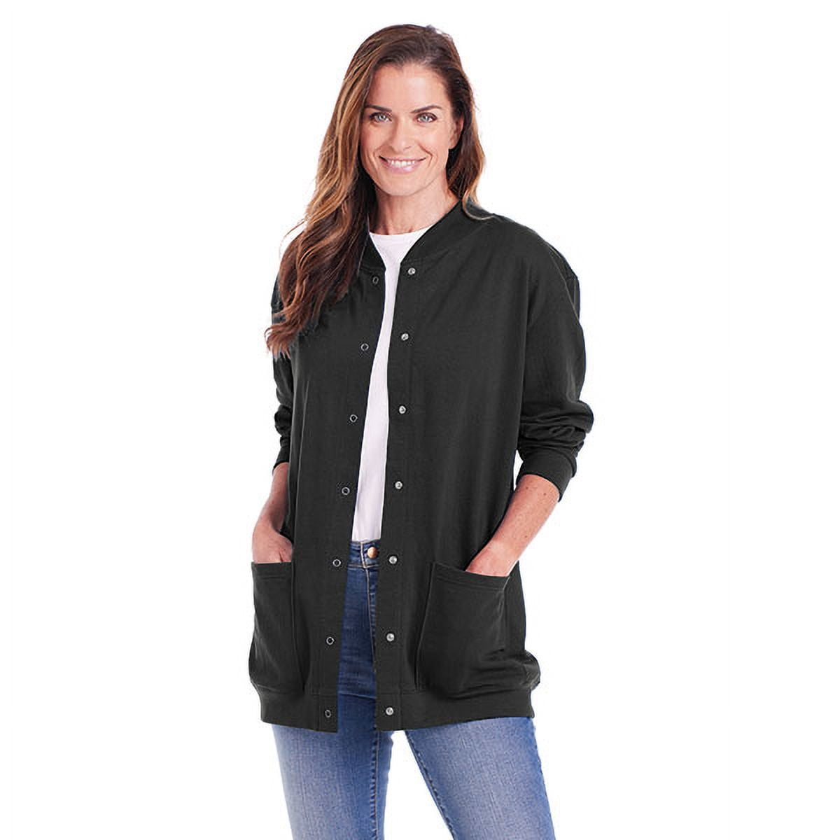 CATALOG CLASSICS Womens Fleece Jacket Snap Front Cardigan